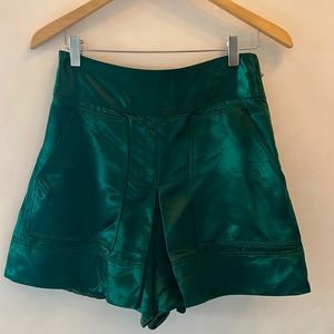 Tibi emerald green satin skort